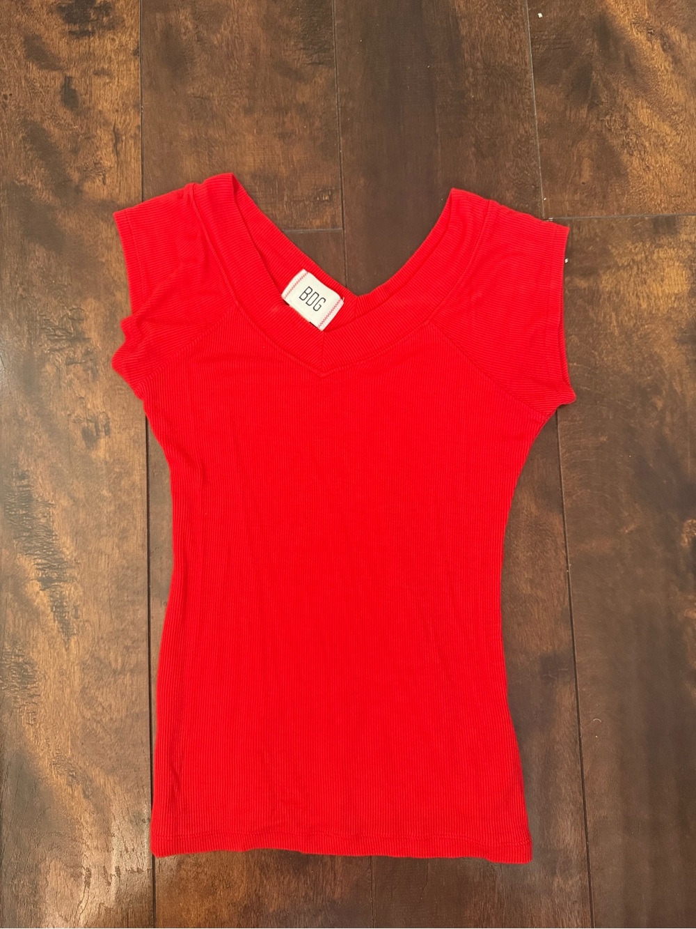 BDG Red Ribbed V‑Neck Tank Top